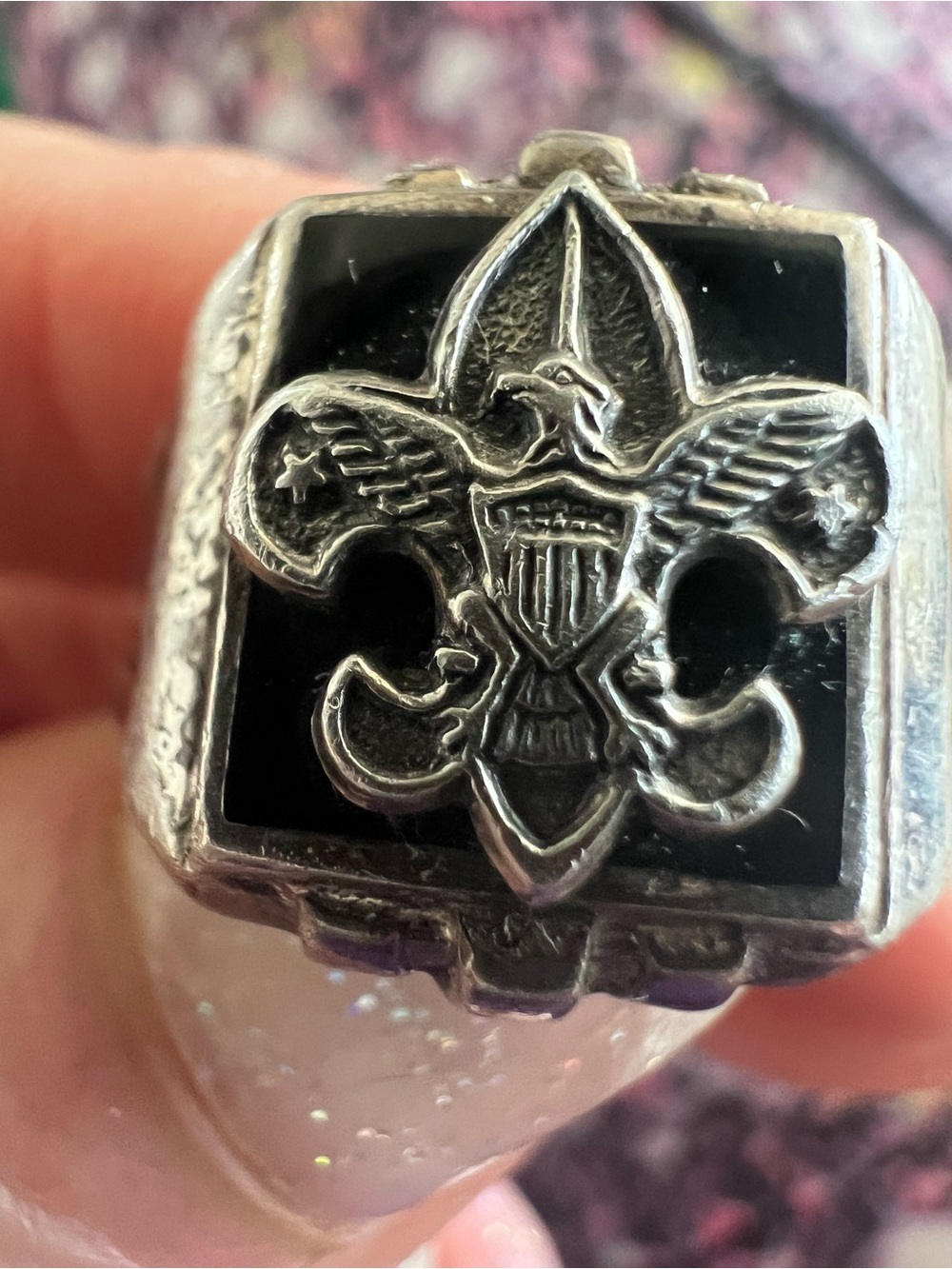 Vintage 1950’s Sterling Silver Fleur De Lis Eagle Ring- Scout Related-Family own